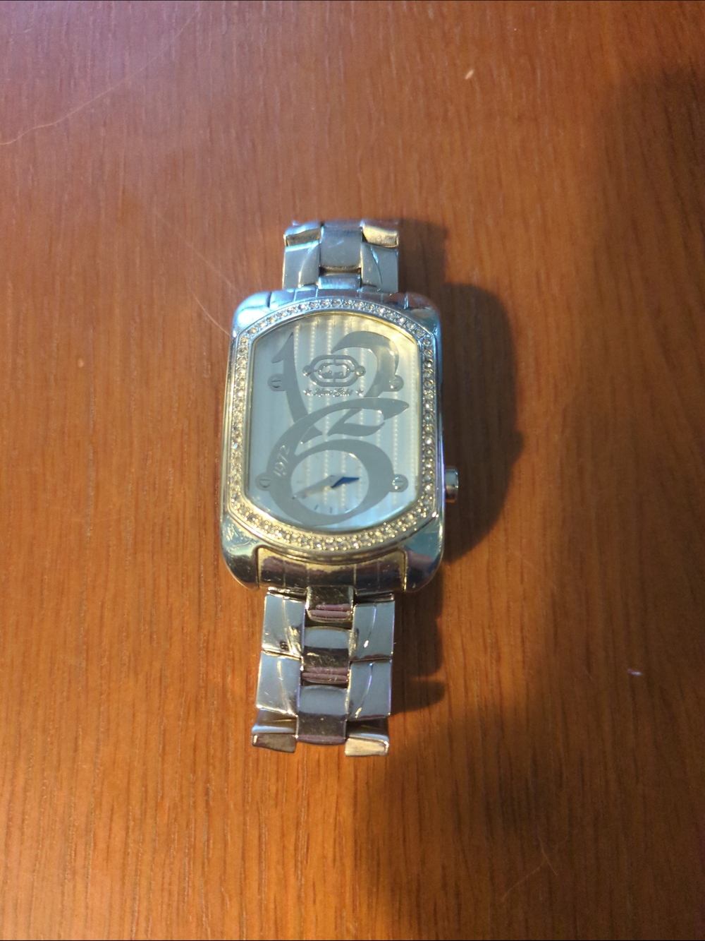 Marc Ecko E95017G3 Silver Crystal-Trim Rectangular Watch UNTESTED